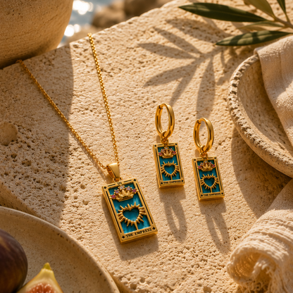 The Empress - Tarot Card 18k | Silver Dainty Necklace with Blue Enamel
