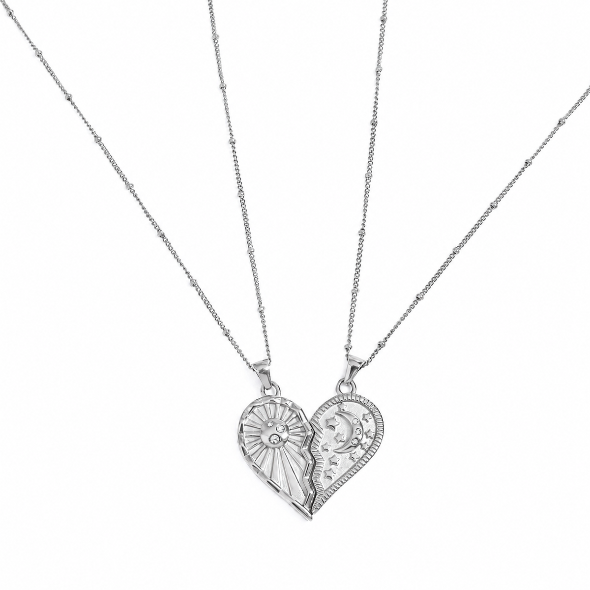Eternal Bond – Sun & Moon Heart Necklace Set