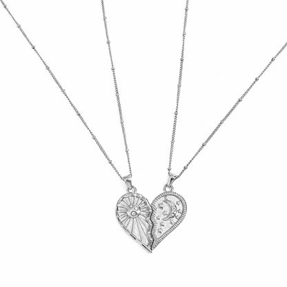 Eternal Bond – Sun & Moon Heart Necklace Set