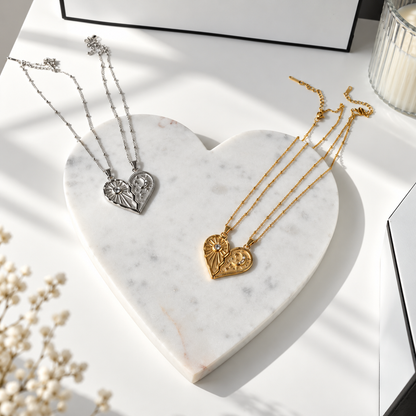 Eternal Bond – Sun & Moon Heart Necklace Set