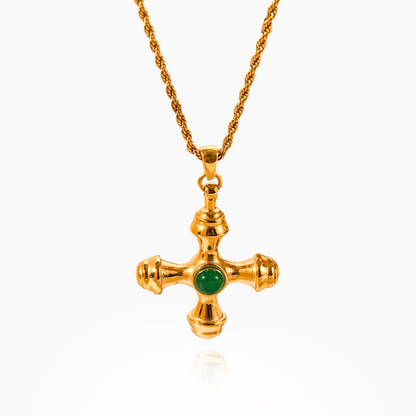 Faith's Embrace - Green Agate Cross Necklace