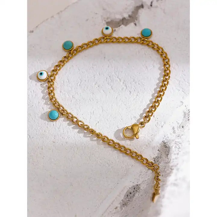 Focus and Strength -  18k Evil Eye Bracelet with Turquoise