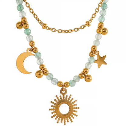 Good Omen -  Sun and Moon Layered Necklace with Faceted Aventurine