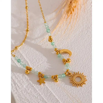 Good Omen -  Sun and Moon Layered Necklace with Faceted Aventurine