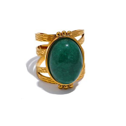 Bounce Back - Gold Adjustable Ring with Gemstone