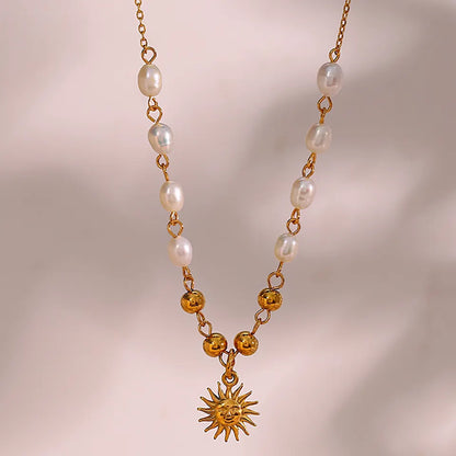 Blissful Radiance - Necklace with Pearls and 18k Stainless