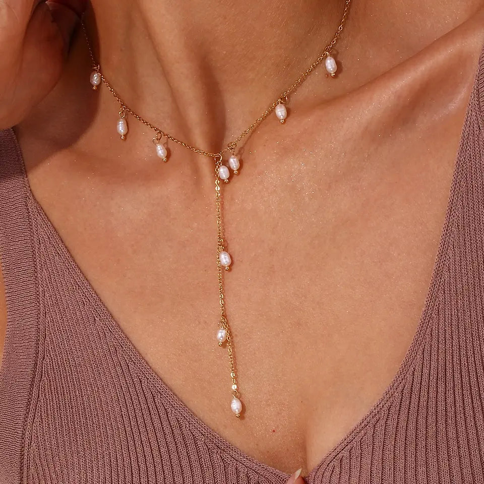 Sacred Drops - Necklace with Pearls and 18k Stainless