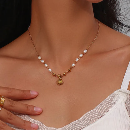 Blissful Radiance - Necklace with Pearls and 18k Stainless