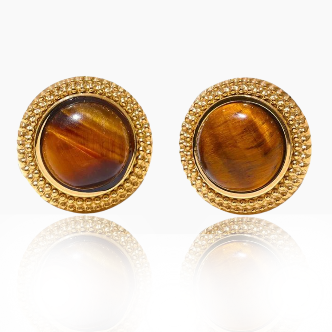 Harness Strength - Gold Stud Earrings with Tiger's Eye