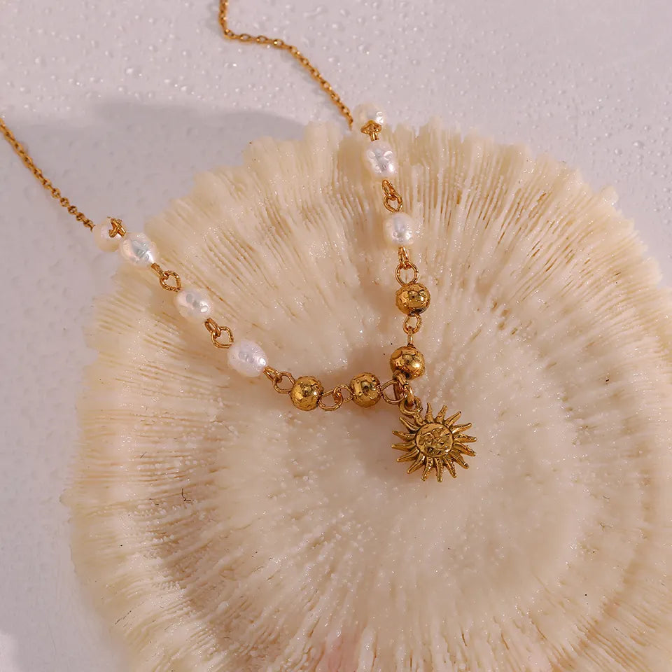 Blissful Radiance - Necklace with Pearls and 18k Stainless