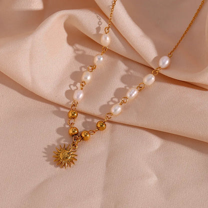 Blissful Radiance - Necklace with Pearls and 18k Stainless