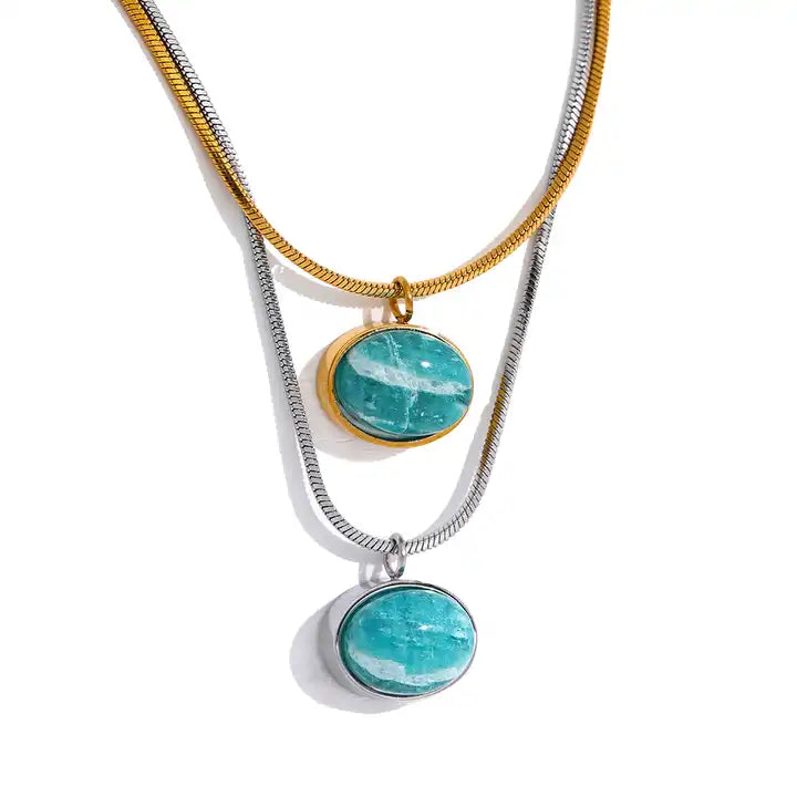 Hidden World - Gold / Silver Necklace with Amazonite