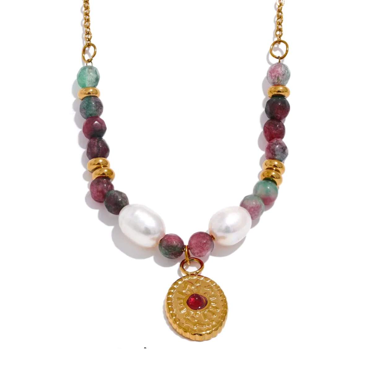 Inner Peace - Tourmaline Natural Stone and Pearl Necklace