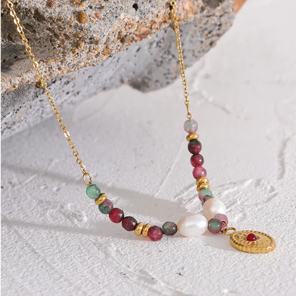 Inner Peace - Tourmaline Natural Stone and Pearl Necklace