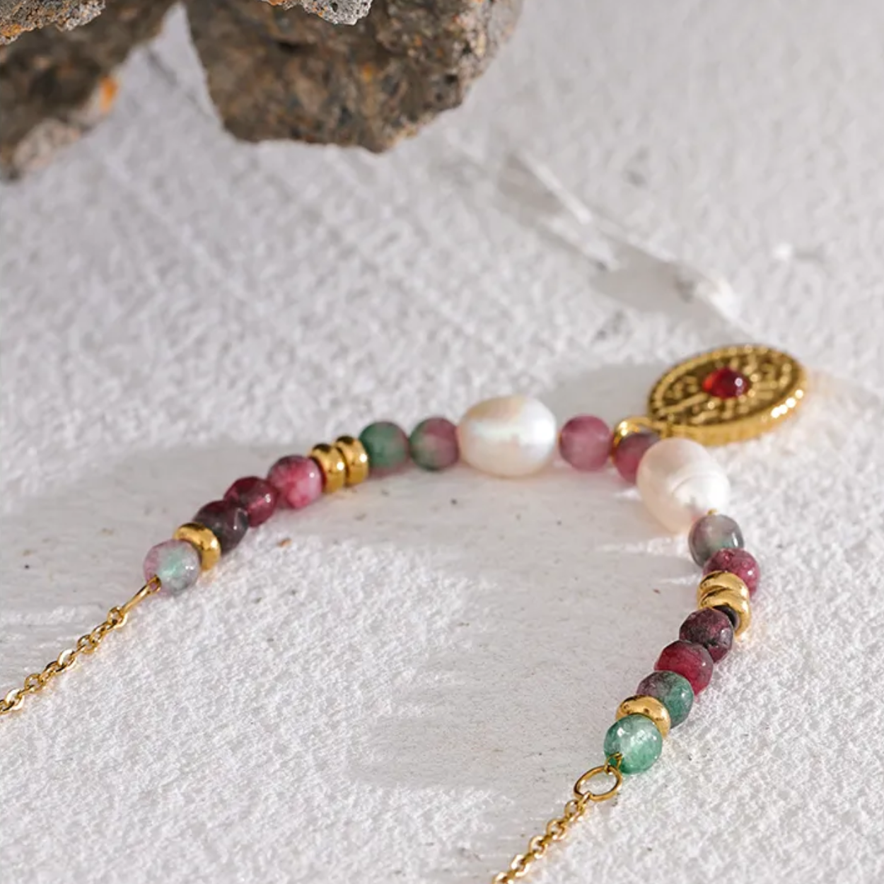 Inner Peace - Tourmaline Natural Stone and Pearl Necklace