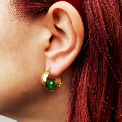 Mind Power - 18k Round Hoop Earrings with Green Agate