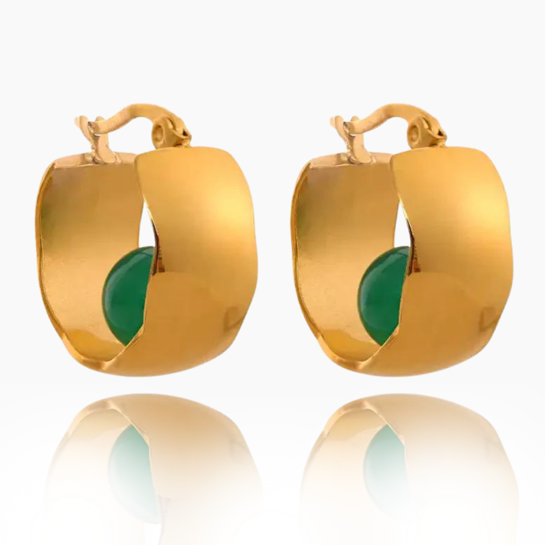 Mind Power - 18k Round Hoop Earrings with Green Agate