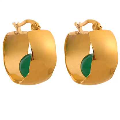 Mind Power - 18k Round Hoop Earrings with Green Agate