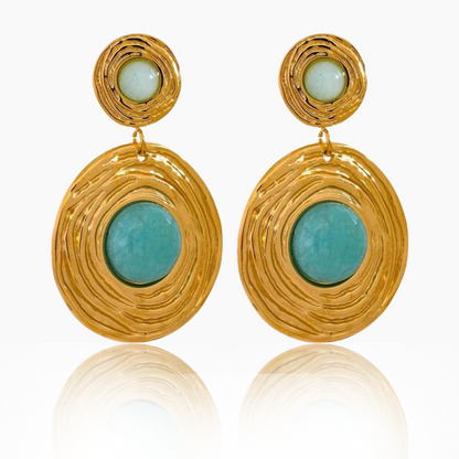 Move Beyond - Gold Dangle Earrings with Amazonite and Green Agate