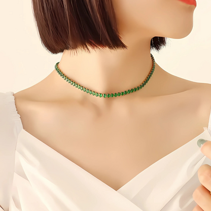 Nova Glow - Green Crystal Tennis Choker Necklace for Women