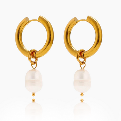 Oceanic Elegance - Gold Hoop Earrings with Natural Pearls