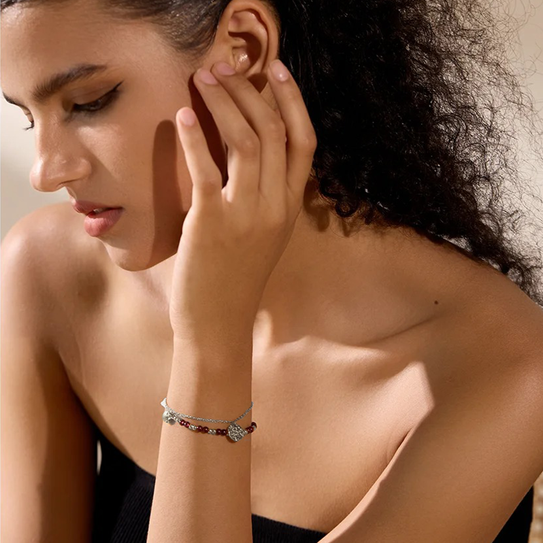 Push Forward - Silver Dainty Bracelet with Garnet