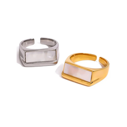 Rectangular Open Ring with Mother of Pearl Gold/Silver