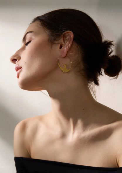 Serenity Wings: Dove Hoop Gold Earrings