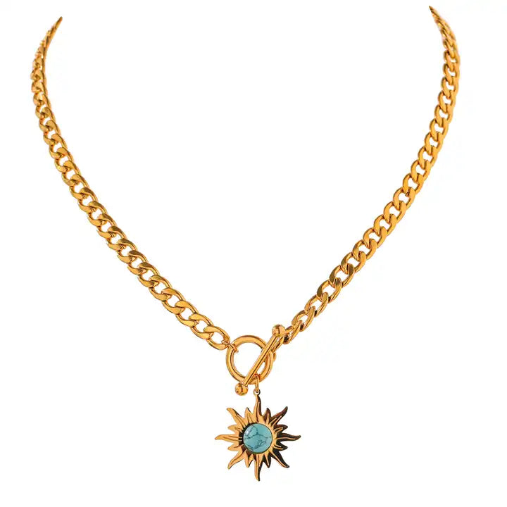 Serene Courage - 18k Sun Necklace with Turquoise