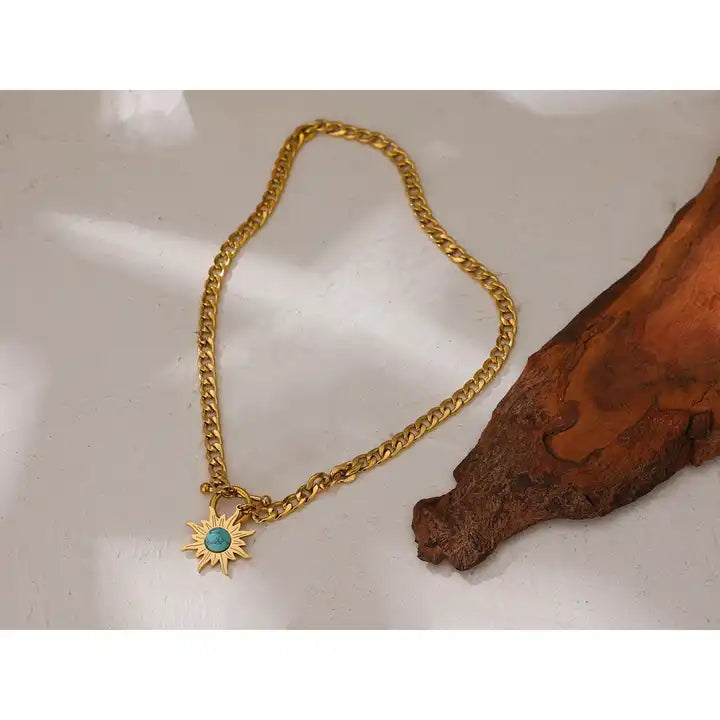 Serene Courage - 18k Sun Necklace with Turquoise