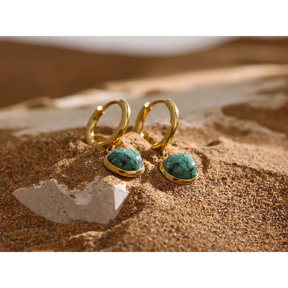 Calm Way - Hoop Earrings with Green African Jasper Drop