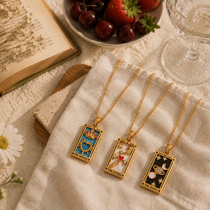 The Empress - Tarot Card 18k | Silver Dainty Necklace with Blue Enamel