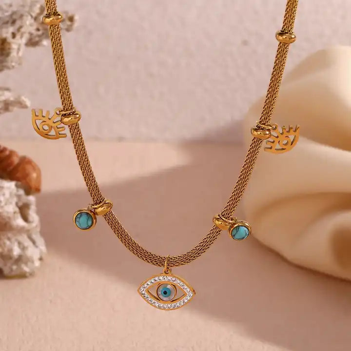 The Guardian - Evil Eye 18k Necklace and Bracelet Set with Turquoise