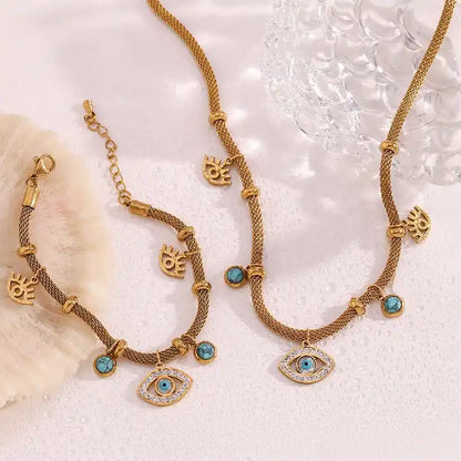 The Guardian - Evil Eye 18k Necklace and Bracelet Set with Turquoise