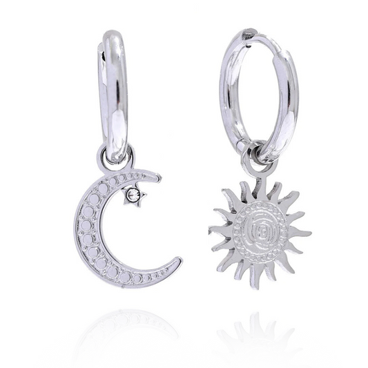 The Sun and Moon Hoop Silver Earrings