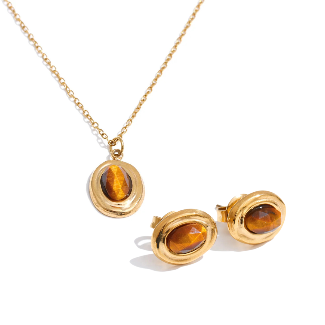Inner Focus – Dainty Tiger’s Eye Necklace & Earrings Set