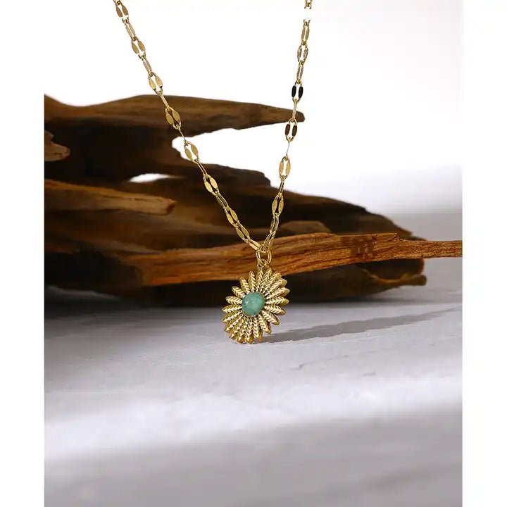 Untamed Spirit - 18k Sun Necklace with Green Agate