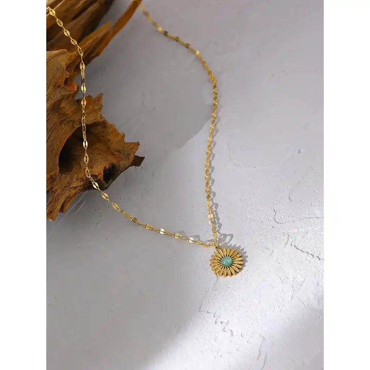 Untamed Spirit - 18k Sun Necklace with Green Agate