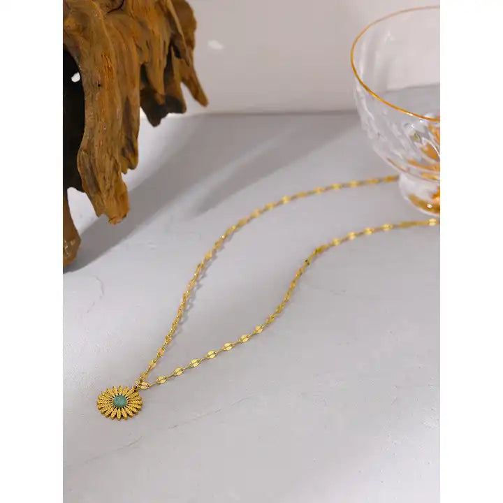 Untamed Spirit - 18k Sun Necklace with Green Agate