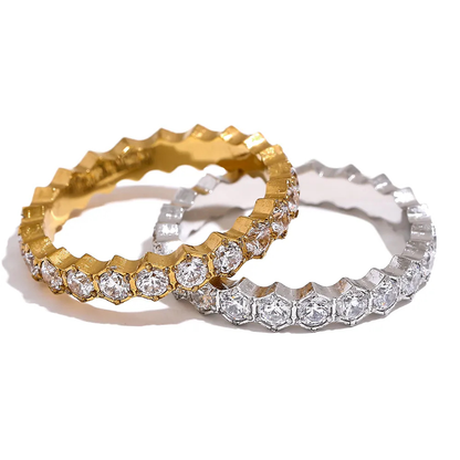 Honeycomb Band - Crystal Ring Gold / Silver