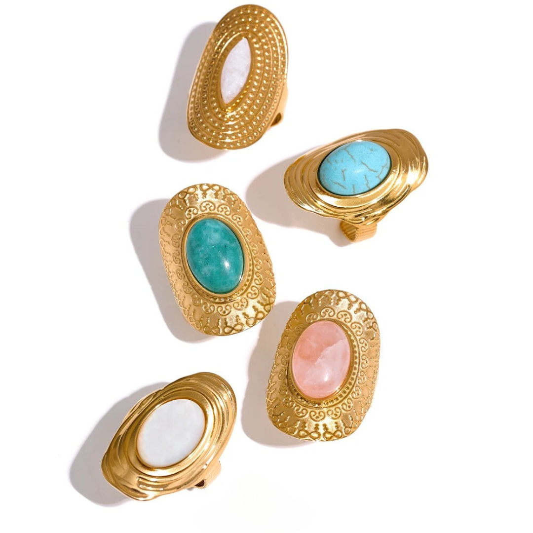 Step Into the Light - Gold Adjustable ring with White Agate