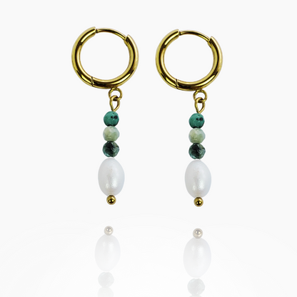 Balance the mind - 18k Drop Earrings with Turquoise and Pearl