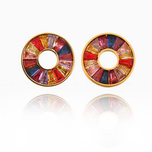 Vibrant - Rainbow Round Gold Stud Earrings