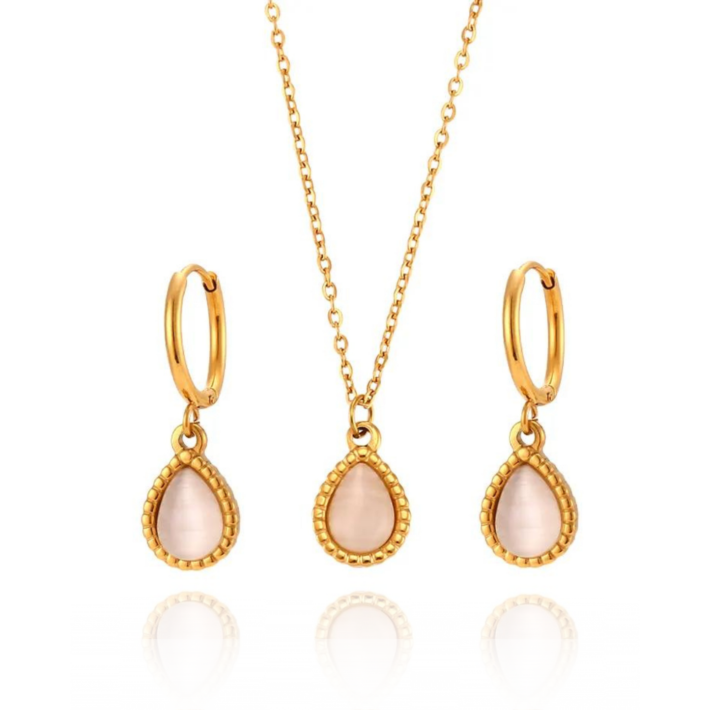 Harmony Stones - Dainty White Quartz 18k Necklace and Earrings Set