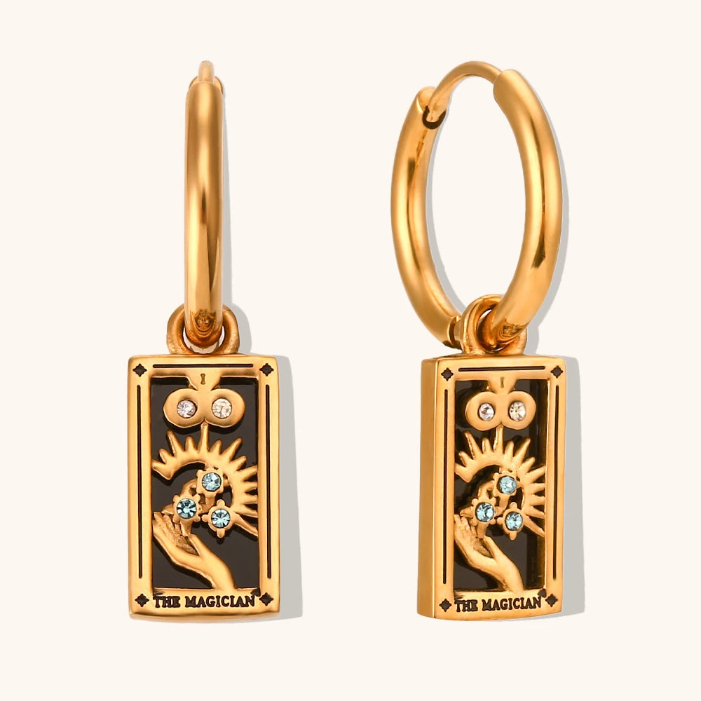 The Magician - Tarot Card Gold Hoop Earrings