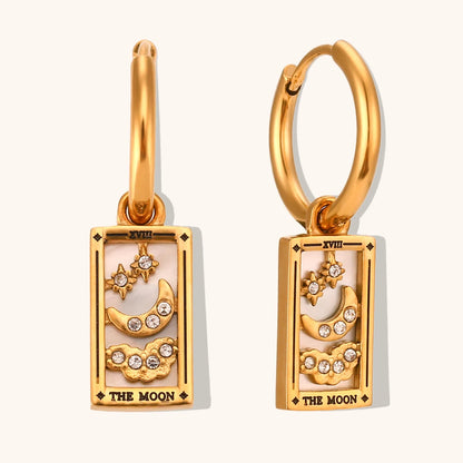 The Moon - Tarot Card Gold Hoop Earrings