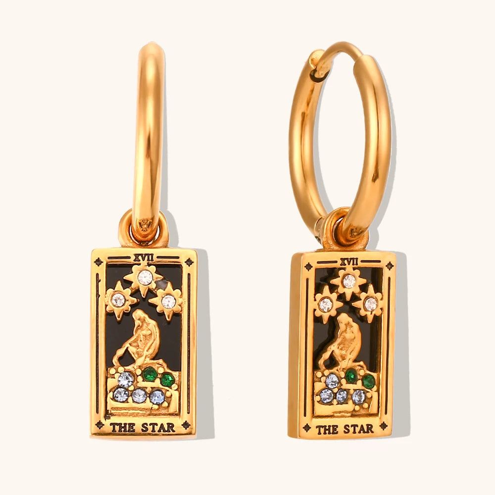 The Star - Tarot Card Gold Hoop Earrings