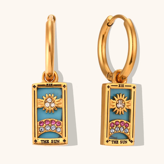 The Sun - Tarot Card Gold Hoop Earrings