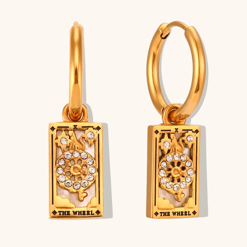 The Wheel - Tarot Card Gold Hoop Earrings