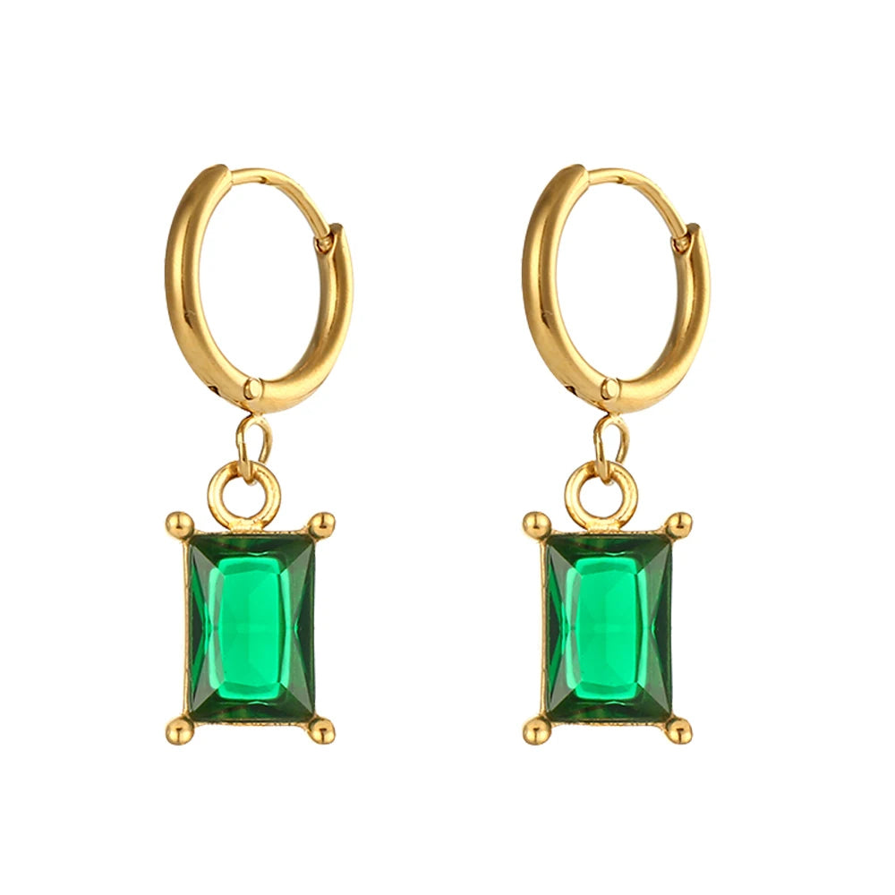 Nova Glow - Hoop Gold Earrings with Rectangular Crystals